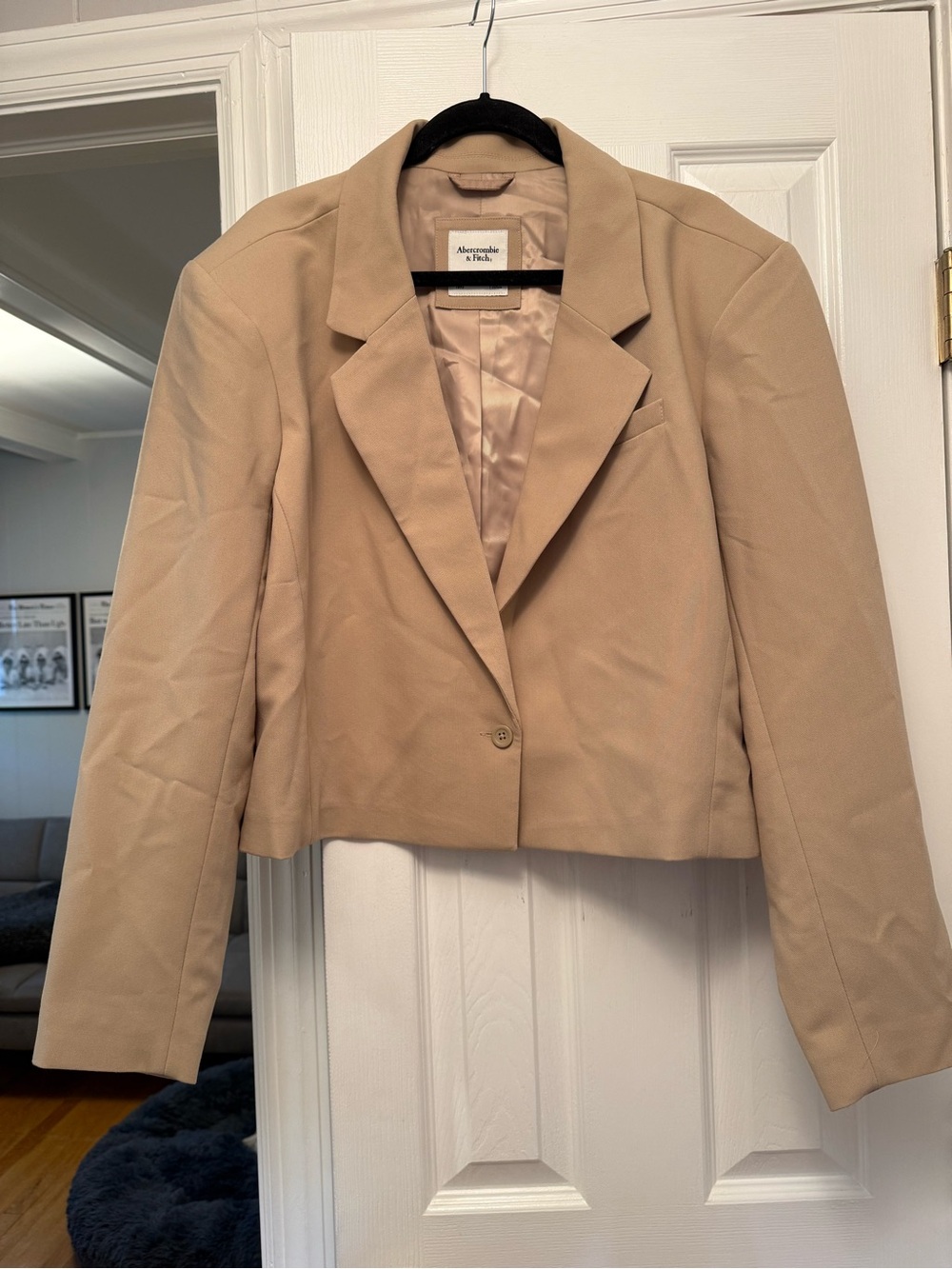 Abercrombie & Fitch Women's Cropped Beige Blazer Jacket